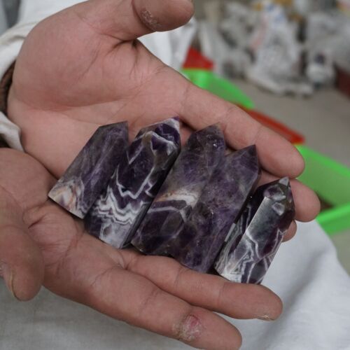 28Pcs 2kg 4.4LB Natural Phantom Chevron Amethyst Quartz Crystal Point Tower Healing