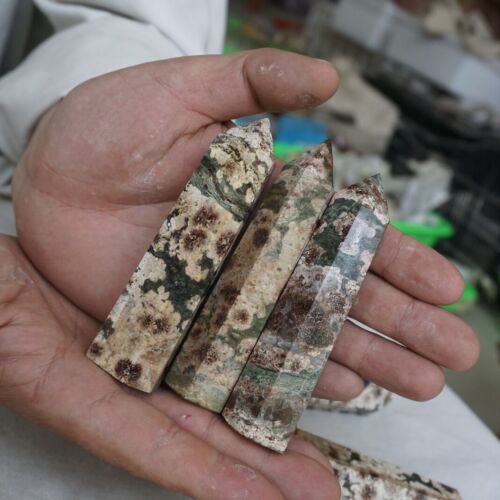 2KG  24Pcs Natural Green Sakura Jasper Crystal Point Tower Healing Russia Bulk