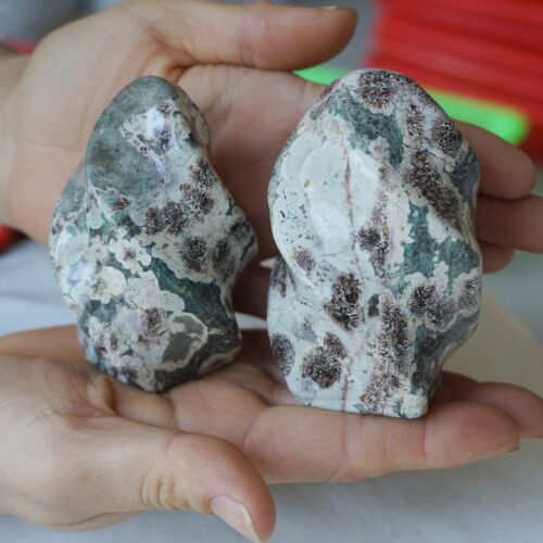 2.2KG 4.9LB 10Pcs Natural Green Sakura Jasper Crystal Flame Point Carved Healing