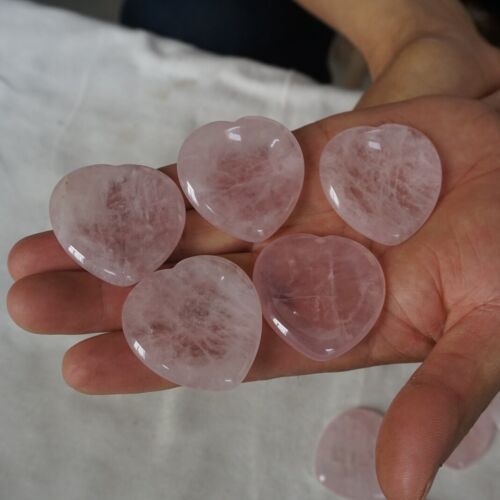 50Pcs 0.7kg Natural Rose Quartz Crystal Love Heart Decompression Stone Worry Stone Healing