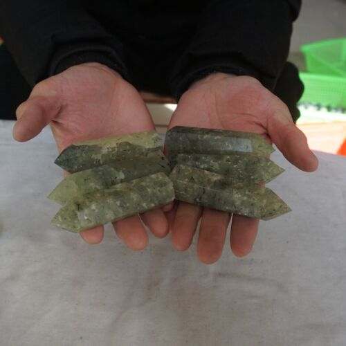 2KG 4.4LB 22Pcs Natural Green Prehnite & Black Hair Quartz Crystal Tower Points Healing