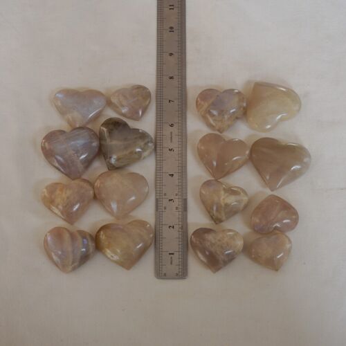 1kg 2.2LB 16Pcs Natural Blue Rainbow Moonstone Crystal Heart Palm Stones Healing