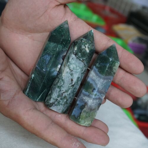 2kg 4.4LB 28Pcs Natural Moss Agate Carnelian Quartz Crystal Point Tower Healing