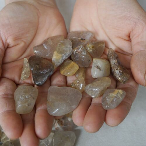 11LB 5KG 550Pcs Natural Gold Hair Rutile Quartz Crystal Palm Stone Tumbled Healing Wholesales Lot