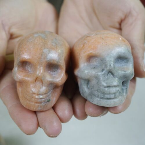 20Pcs 8.2LB 3.8KG Natural Sunstone Quartz Crystal Skull Carving Head Sculpture Healing