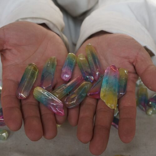 2KG 4.4LB 120Pcs Rainbow Aqua Aura Quartz Crystal Points Bulk Titanium Coating