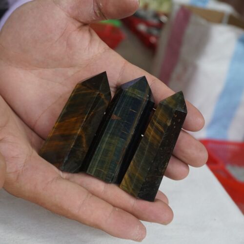 2kg 4.4LB 20Pcs Natural Blue Yellow Tiger Eye Quartz Crystal Point Tower Polished Healing