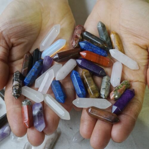 2KG 4.4LB 520Pcs Tiny Quartz Crystal Jasper Double Point Wand Mixed Stones Tumbled Healing