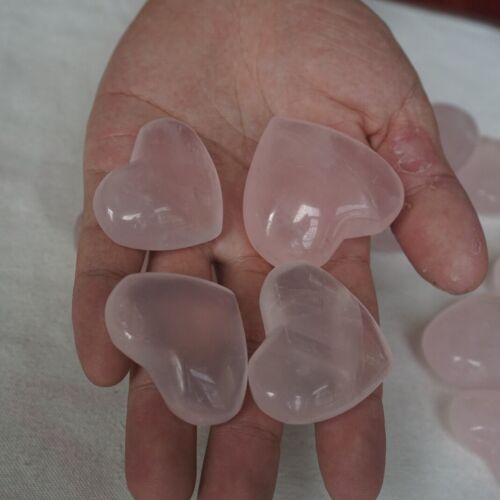 2.2LB 20Pcs Natural Pink Rose Quartz Crystal Heart Carved Palm Stone Healing