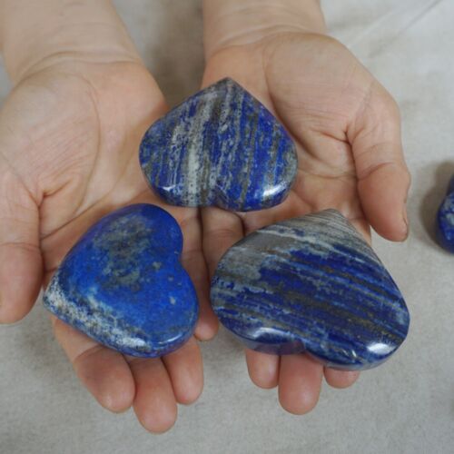 2KG 4.4LB 18Pcs Natural Lapis Lazuli & Pyrite Crystal Palm Stone Heart Carved Healing