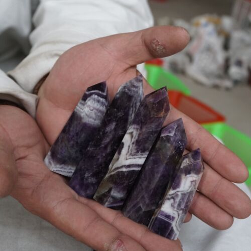 28Pcs 2kg 4.4LB Natural Phantom Chevron Amethyst Quartz Crystal Point Tower Healing