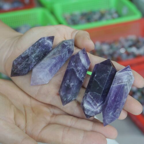 2KG 4.4LB 50Pcs Natural Phantom Chevron Amethyst Crystal Double Point Wand Healing