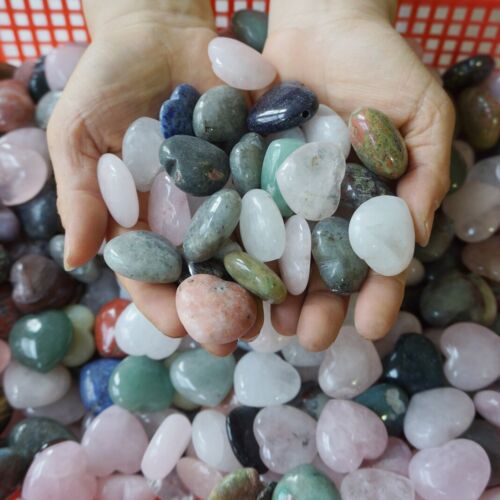 2Kg 2.2LB 120Pcs Small Natural Quartz Crystal Jasper Heart Mixed Stone Tumbles Healing 3cm