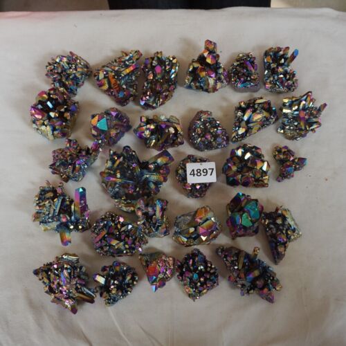 5KG 11LB 28Pcs Rainbow Aqua Aura Quartz Crystal Cluster Points Titanium Coating Bulk