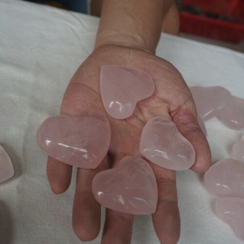 2.2LB 20Pcs Natural Pink Rose Quartz Crystal Heart Carved Palm Stone Healing