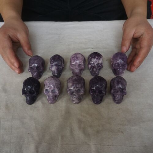 20Pcs 1.9KG 2" Natural Purple Mica Lepidolite Crystal Skull Carving Healing Africa Bulk