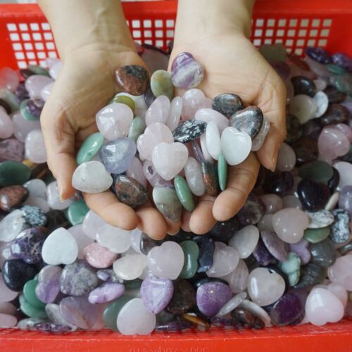 2Kg 4.4LB 250Pcs Small Natural Quartz Crystal Jasper Heart Mix Stone Tumbles Healing 25mm