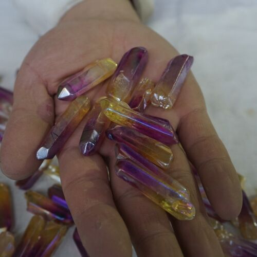 200Pcs 4LB 1.8kg Rainbow Aqua Aura Quartz Crystal Points Bulk Titanium Coating,No hole