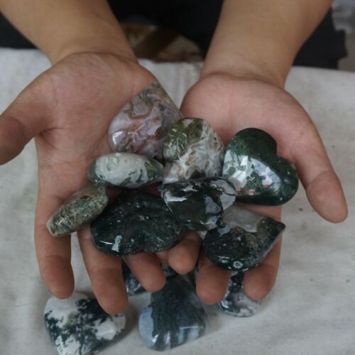 1kg 2.2LB 15Pcs Natural Moss Agate Carnelian Quartz Crystal Heart Palm Stone Healing