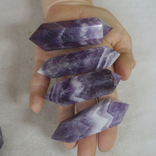 2KG 4.4LB 50Pcs Natural Phantom Chevron Amethyst Crystal Double Point Wand Healing