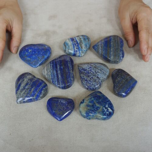 2KG 4.4LB 18Pcs Natural Lapis Lazuli & Pyrite Crystal Palm Stone Heart Carved Healing