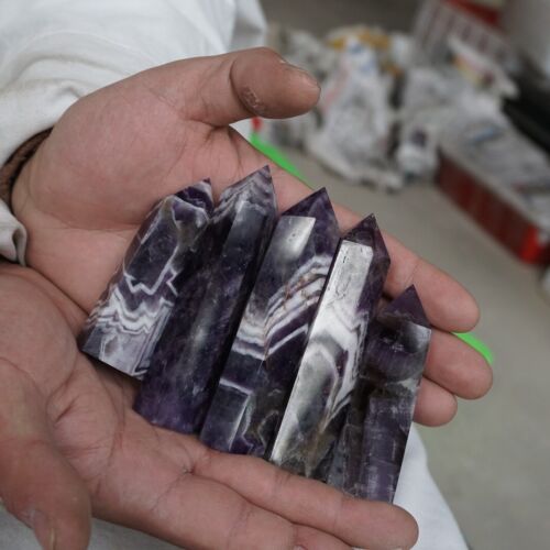 28Pcs 2kg 4.4LB Natural Phantom Chevron Amethyst Quartz Crystal Point Tower Healing