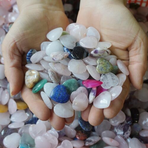 2Kg 4.4LB 580Pcs Tiny Natural Quartz Crystal Jasper Heart Mixed Stone Tumble Healing 2cm