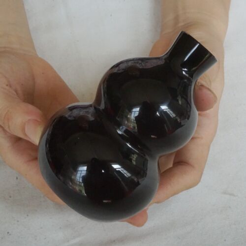 5 Pieces 2.6kg 3.8" Natural Black Obsidian Quartz Crystal Luck Gourd Carving Healing 10cm