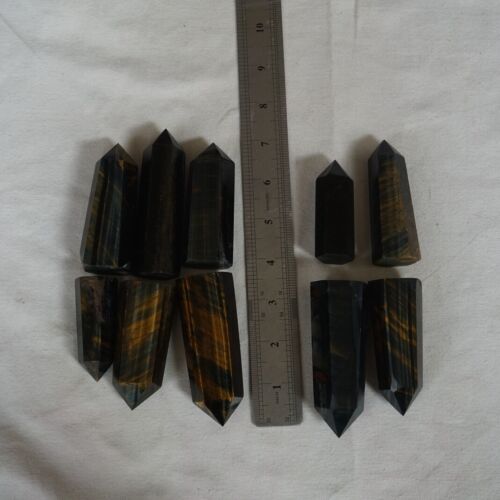 2kg 4.4LB 20Pcs Natural Blue Yellow Tiger Eye Quartz Crystal Point Tower Polished Healing