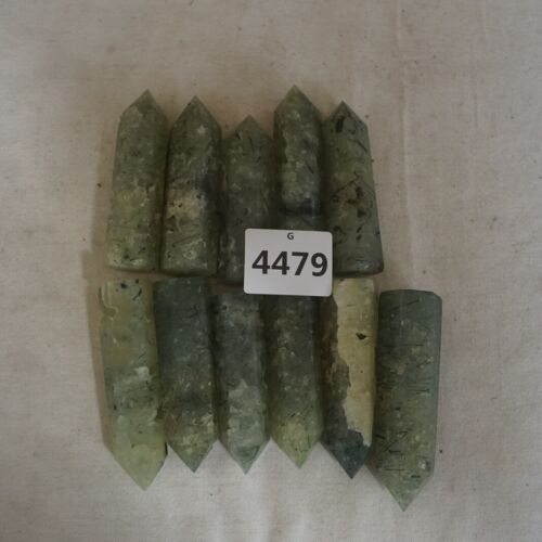 2KG 4.4LB 22Pcs Natural Green Prehnite & Black Hair Quartz Crystal Tower Points Healing