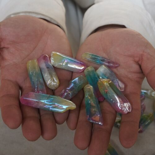 2KG 4.4LB 120Pcs Rainbow Aqua Aura Quartz Crystal Points Bulk Titanium Coating