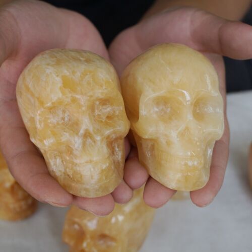 4.8kg 10.5LB 10Pcs Natural Yellow Translucent Calcite Crystal Skull Carving Healing