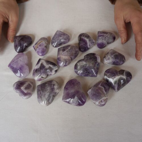 2KG 30Pcs Natural Phantom Chevron Amethyst Quartz Crystal Heart Carved Healing