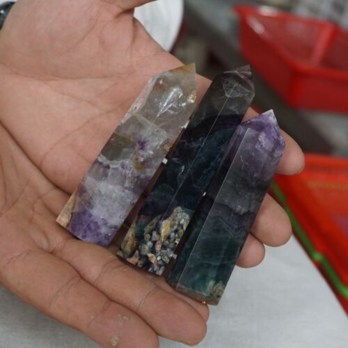 2KG 4.4LB 16Pcs Natural Blue Purple Fluorite Quartz Crystal Point Tower Healing