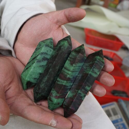 2KG 12 Pieces Natural Green Ruby Zoisite Gem Stone Crystal Double Point Wand Healing