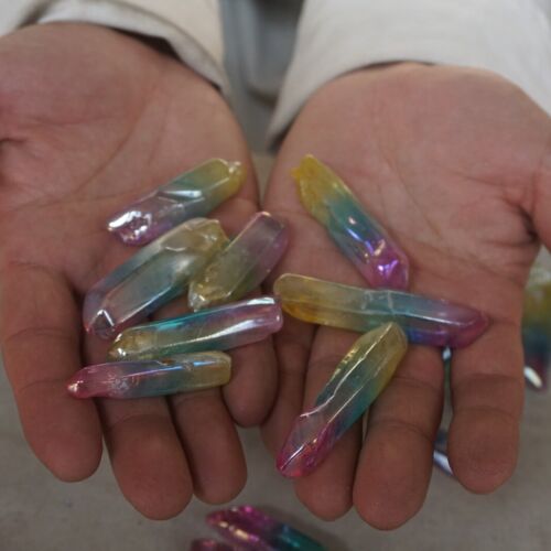 2KG 4.4LB 120Pcs Rainbow Aqua Aura Quartz Crystal Points Bulk Titanium Coating