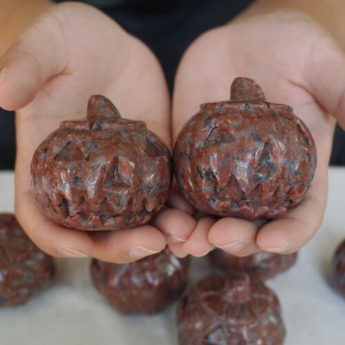 5.5LB 10Pcs Natural Red Katophorite Jasper Crystal Carving Pumpkin Lantern Healing Whloesales