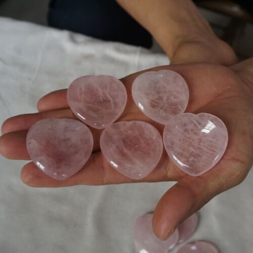 50Pcs 0.7kg Natural Rose Quartz Crystal Love Heart Decompression Stone Worry Stone Healing