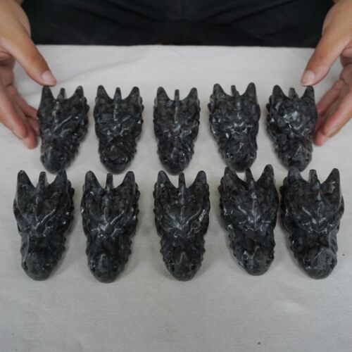 2.1KG 10Pcs 4.6LB Natural Flashy Larvikite Labradorite Crystal Dragon Head Carving Wholesale Lot.