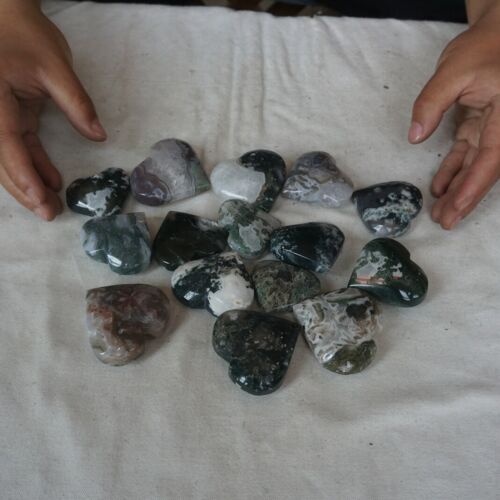 1kg 2.2LB 15Pcs Natural Moss Agate Carnelian Quartz Crystal Heart Palm Stone Healing