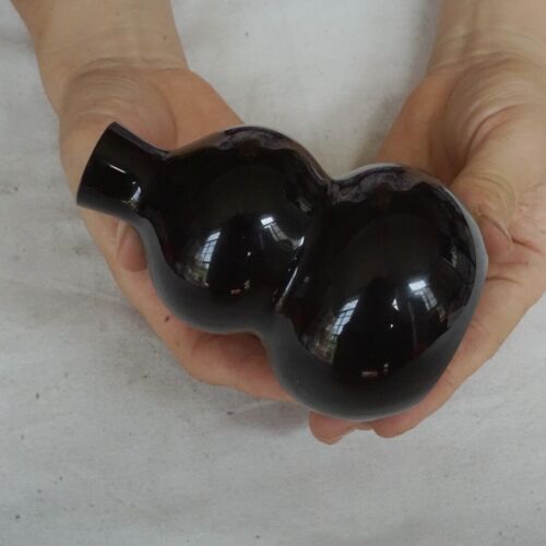 5 Pieces 2.6kg 3.8" Natural Black Obsidian Quartz Crystal Luck Gourd Carving Healing 10cm