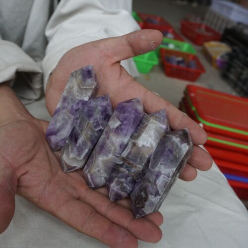 20Pcs 2.16kg Natural Purple Phantom Chevron Amethyst Quartz Crystal Double Points Wand Healing