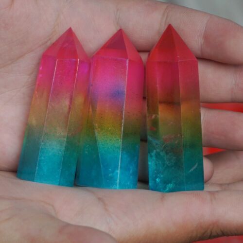 2KG 4.4LB 30Pcs Rainbow Aqua Aura Clear Quartz Crystal Point Tower Titanium Coating