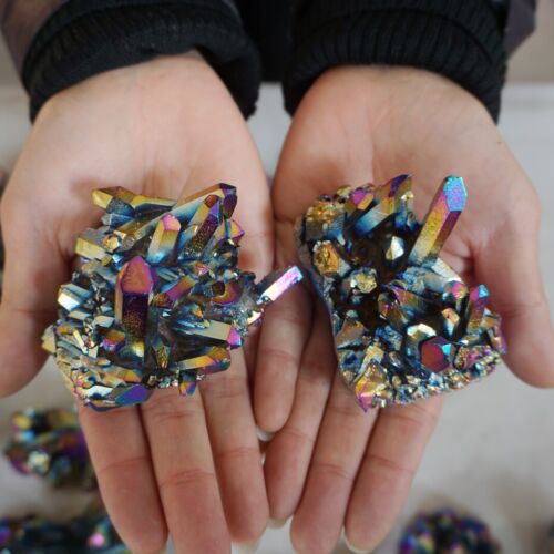 5KG 11LB 28Pcs Rainbow Aqua Aura Quartz Crystal Cluster Points Titanium Coating Bulk