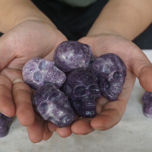 20Pcs 1.9KG 2" Natural Purple Mica Lepidolite Crystal Skull Carving Healing Africa Bulk