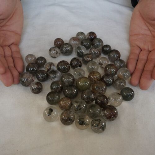 100 Pieces 1.1kg Natural Phantom Ghost Clear Quartz Crystal Sphere Ball Healing 17-22mm