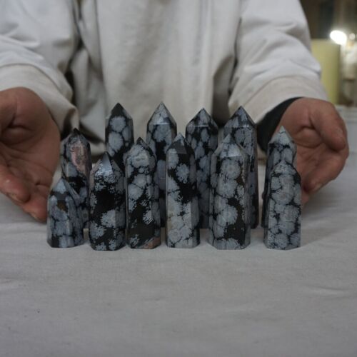 5KG 90Pcs Natural Snowflake Obsidian Quartz Crystal Points Tower Obelisk Healing Bulk