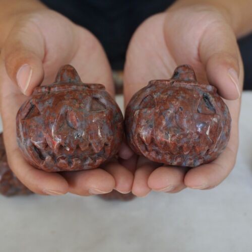 5.5LB 10Pcs Natural Red Katophorite Jasper Crystal Carving Pumpkin Lantern Healing Whloesales