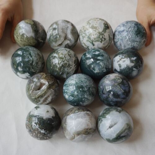 5KG 11LB 14Pcs Natural Moss Agate Carnelian Quartz Crystal Geode Sphere Ball Healing