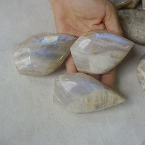 5KG 11LB 26Pcs Natural Blue Rainbow Moonstone Crystal Palm Stone Point Flame Healing